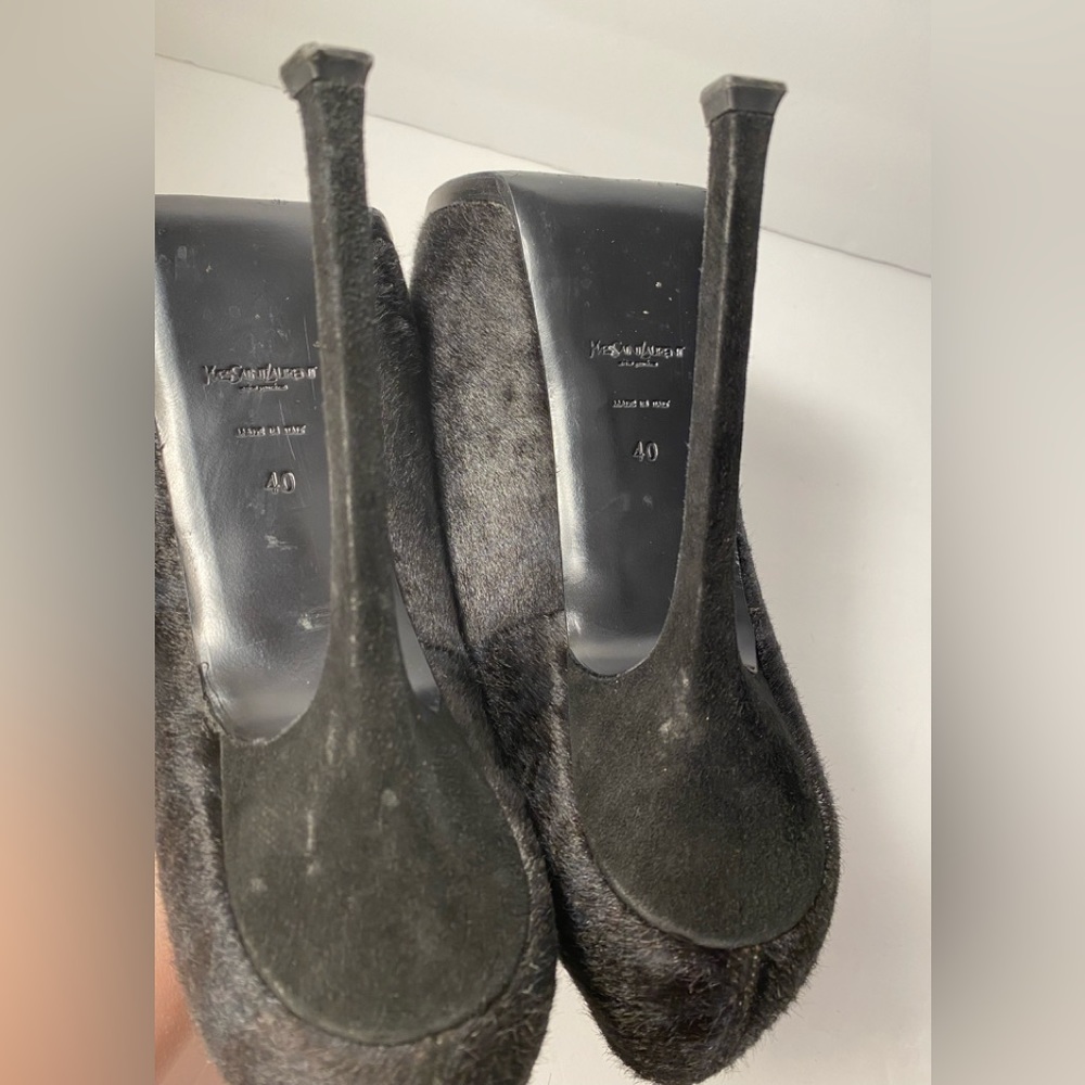 YSL Yves Saint Laurent tribtoo Ponyhair leopard print pumps heels black 40 - Picture 10 of 12